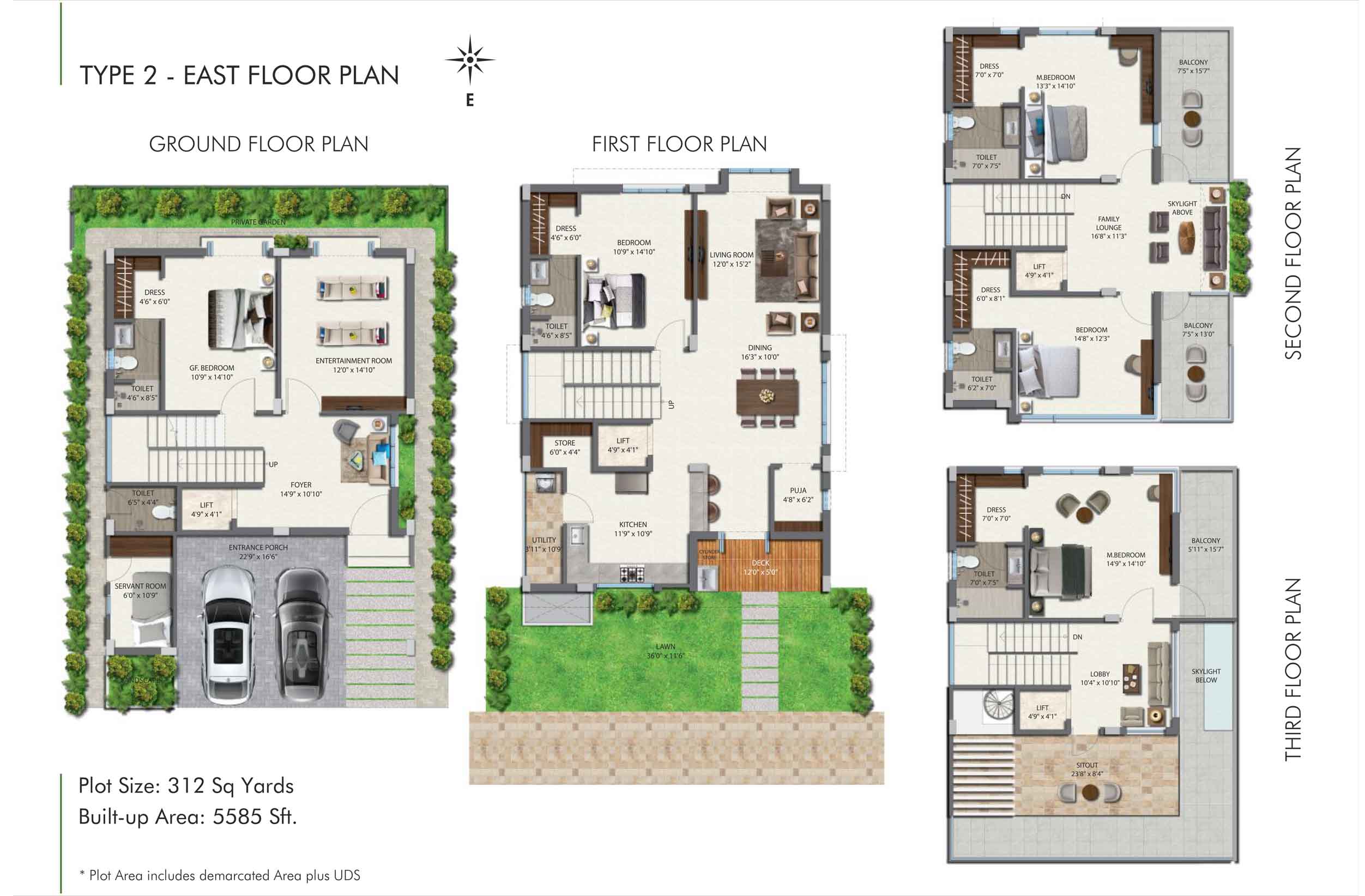 Aditi Urban Ville Tellapur 4 BHK villa floor plan – 312 sq yd east-facing plot (Type 2)