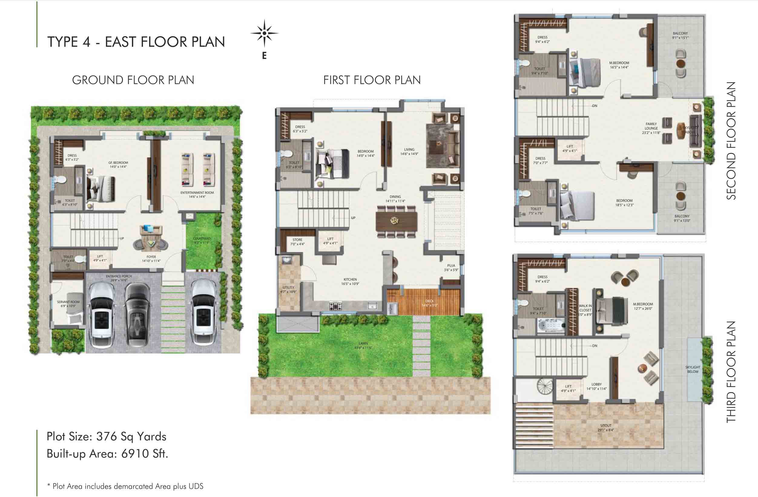 Aditi Urban Ville Tellapur 4 BHK villa floor plan – 376 sq yd east-facing plot (Type 4)