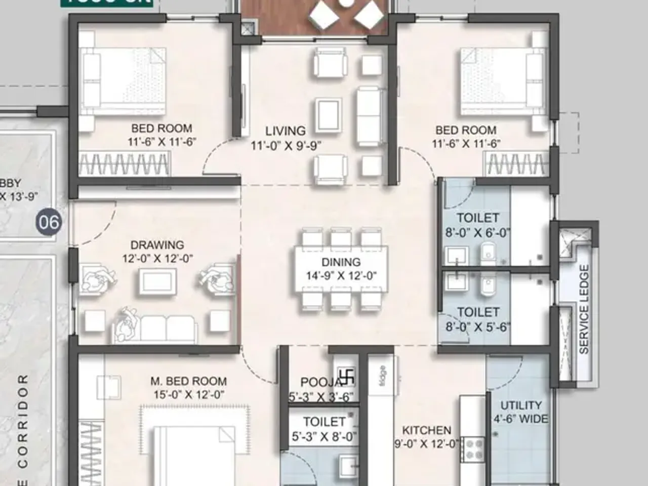 Anvita Ivana Kollur 2 BHK floor plan 1360 sq ft