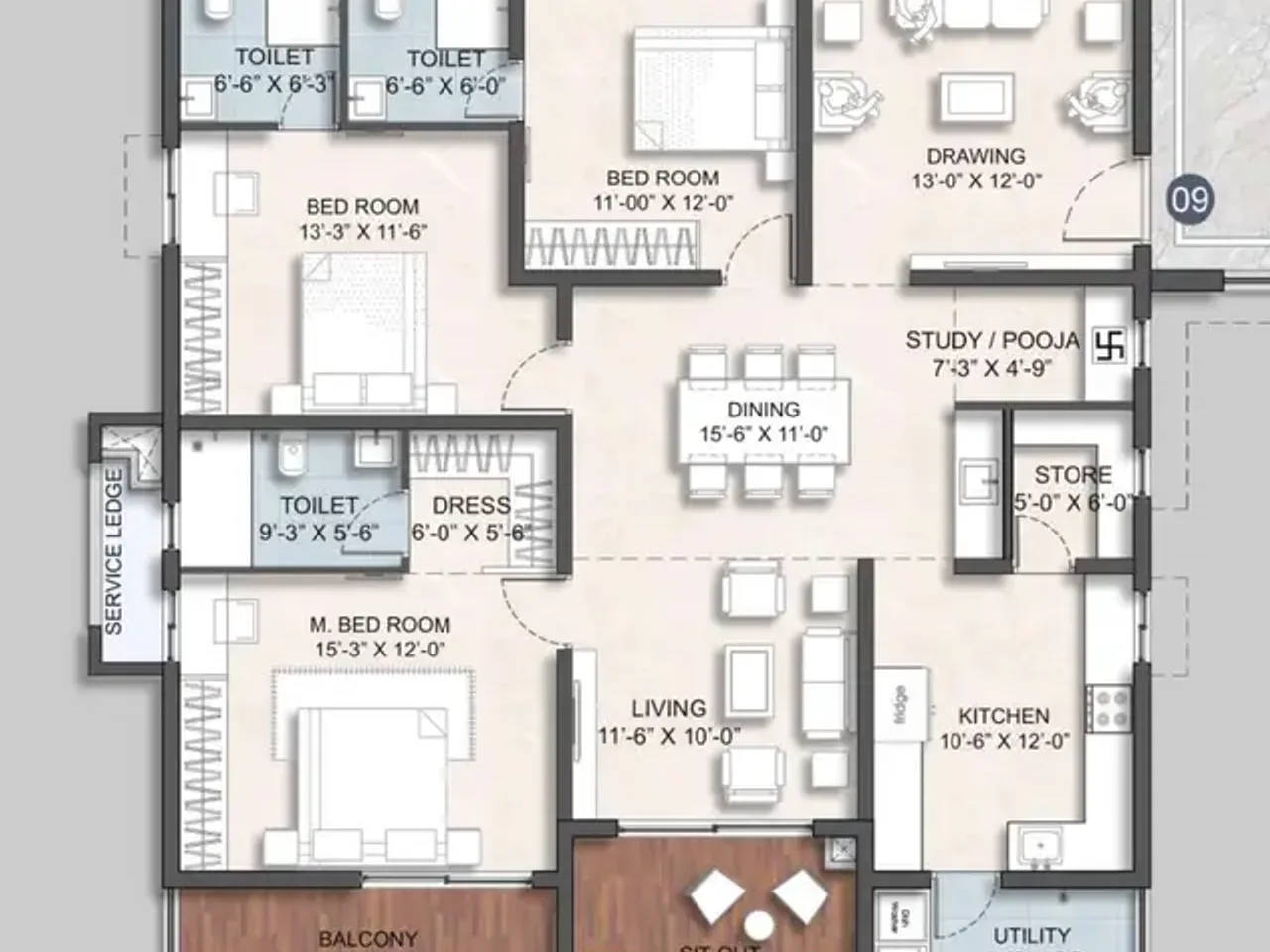 Anvita Ivana Kollur 3.5 BHK floor plan 2210 sq ft