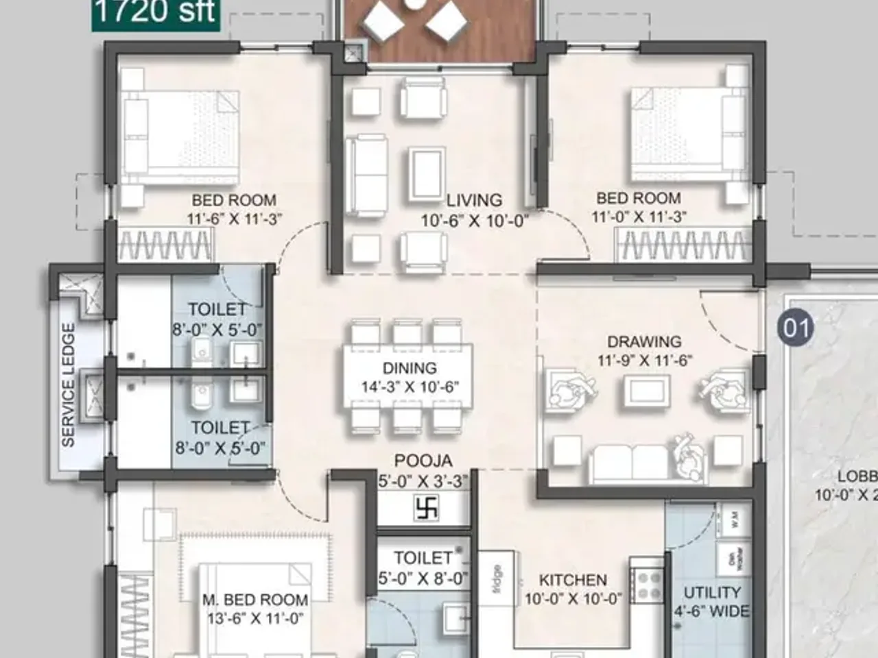Anvita Ivana Kollur 3 BHK floor plan 1720 sq ft