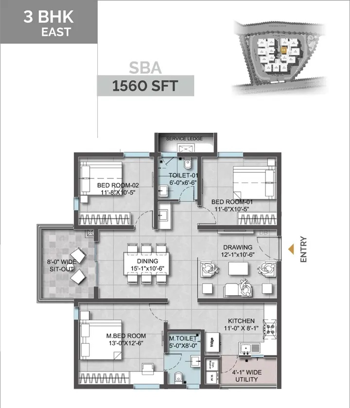 AR Homes Altura Kollur 3 BHK floor plan 1560 sq ft