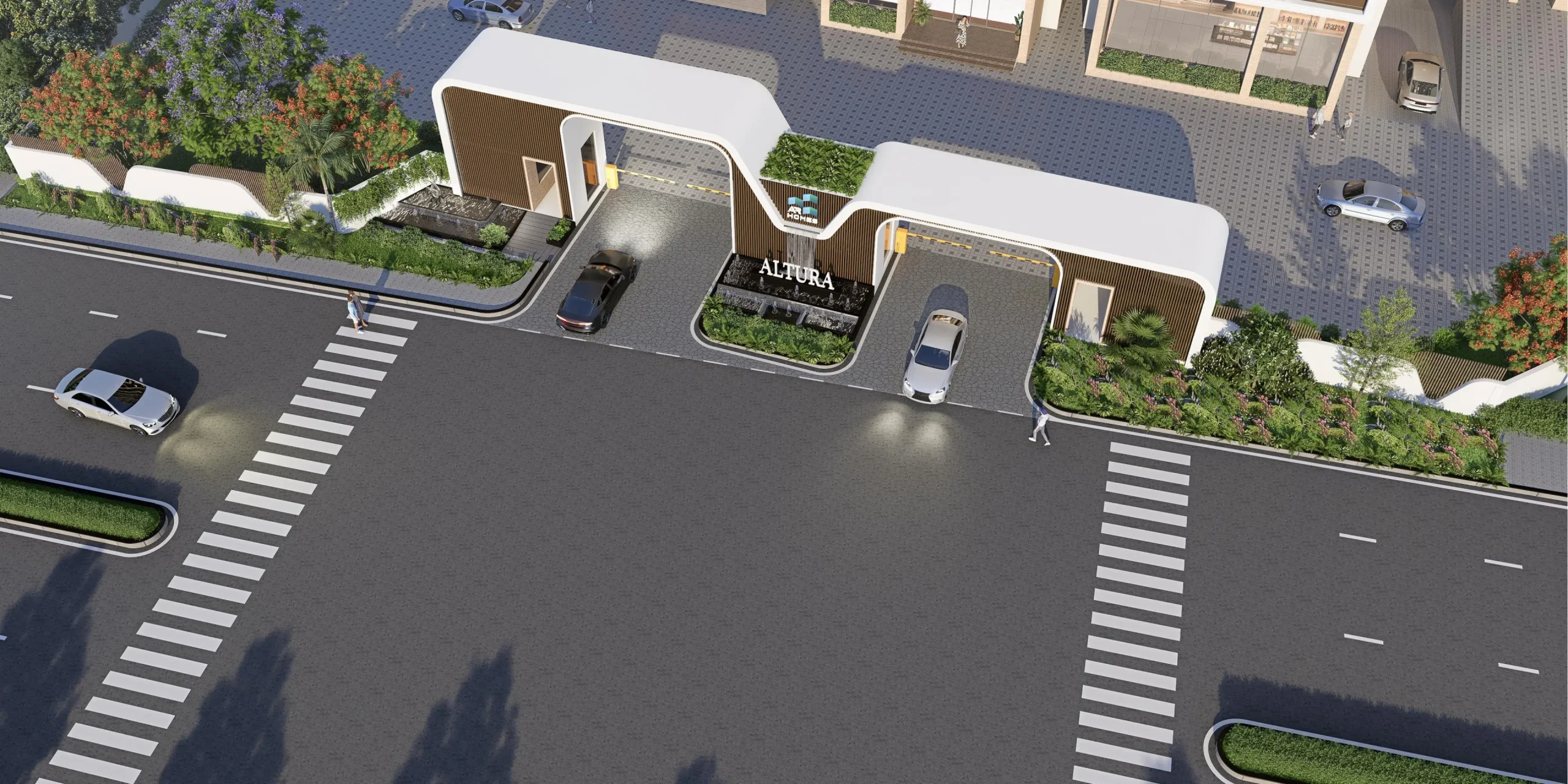 AR Homes Altura Kollur aerial view of the tower and landscaped grounds