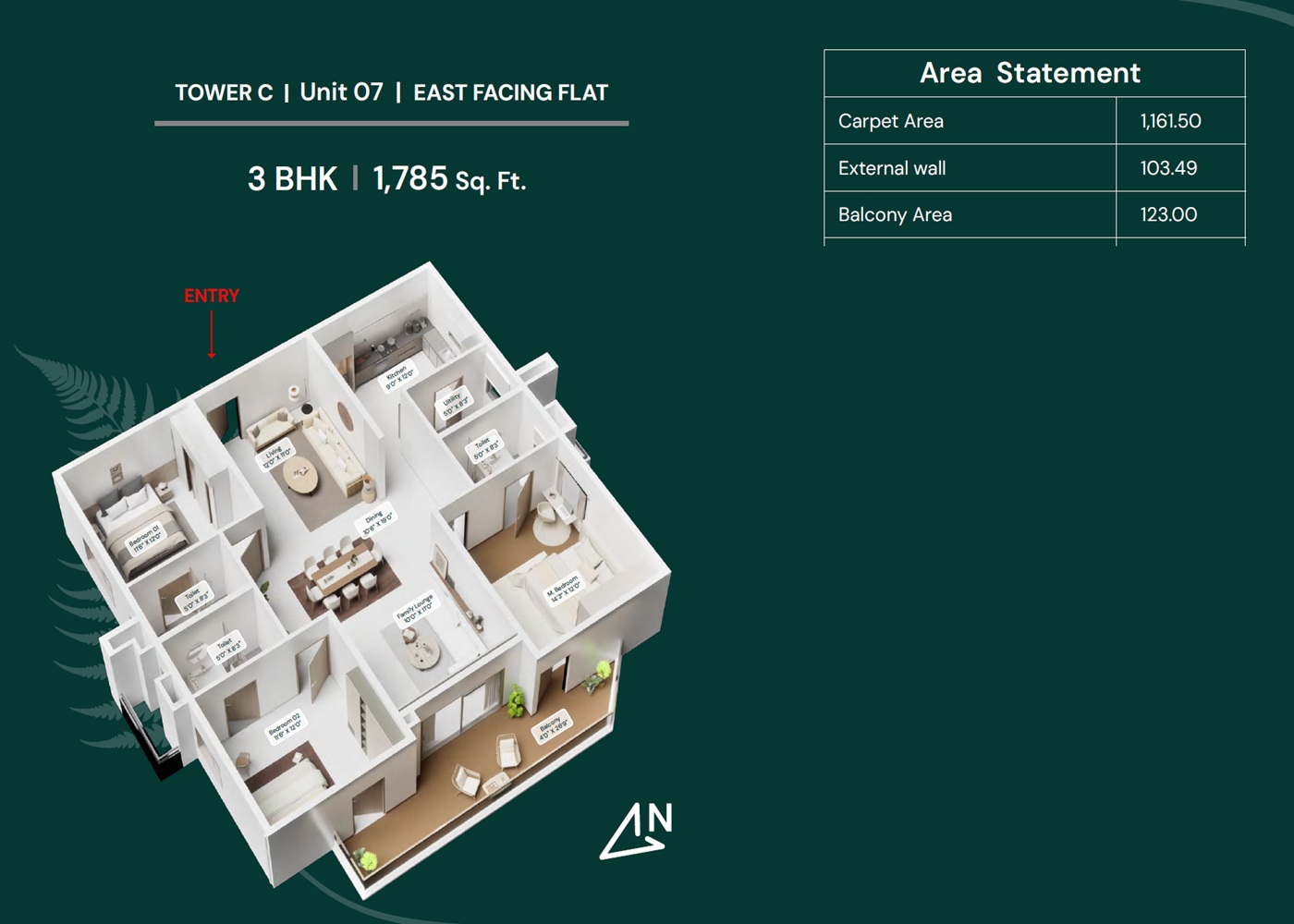 Bonsai Fern Tellapur 3 BHK floor plan 1785 sq ft
