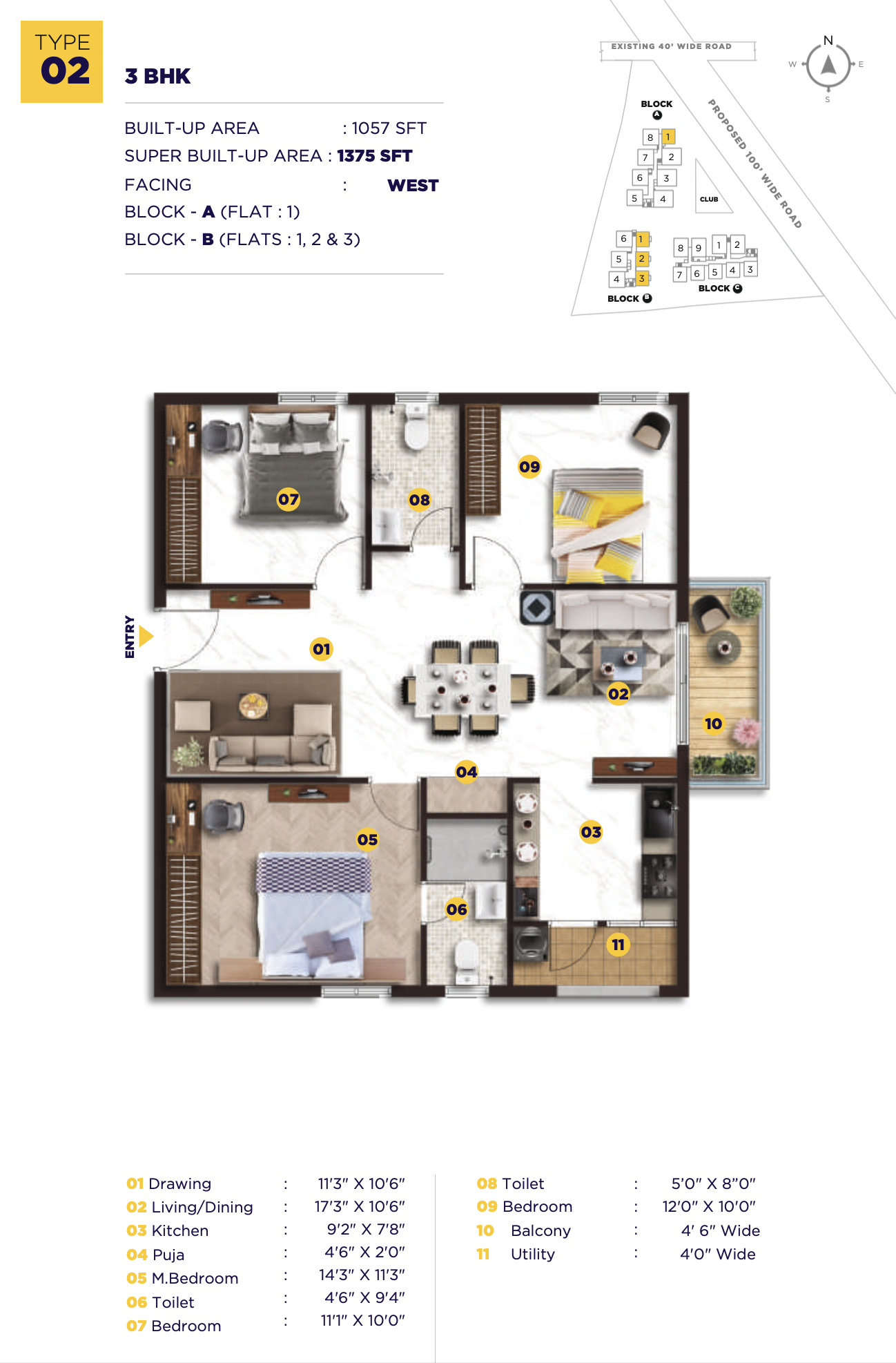 Elegant Nivasa Kollur floor plan 1375 sq ft west facing