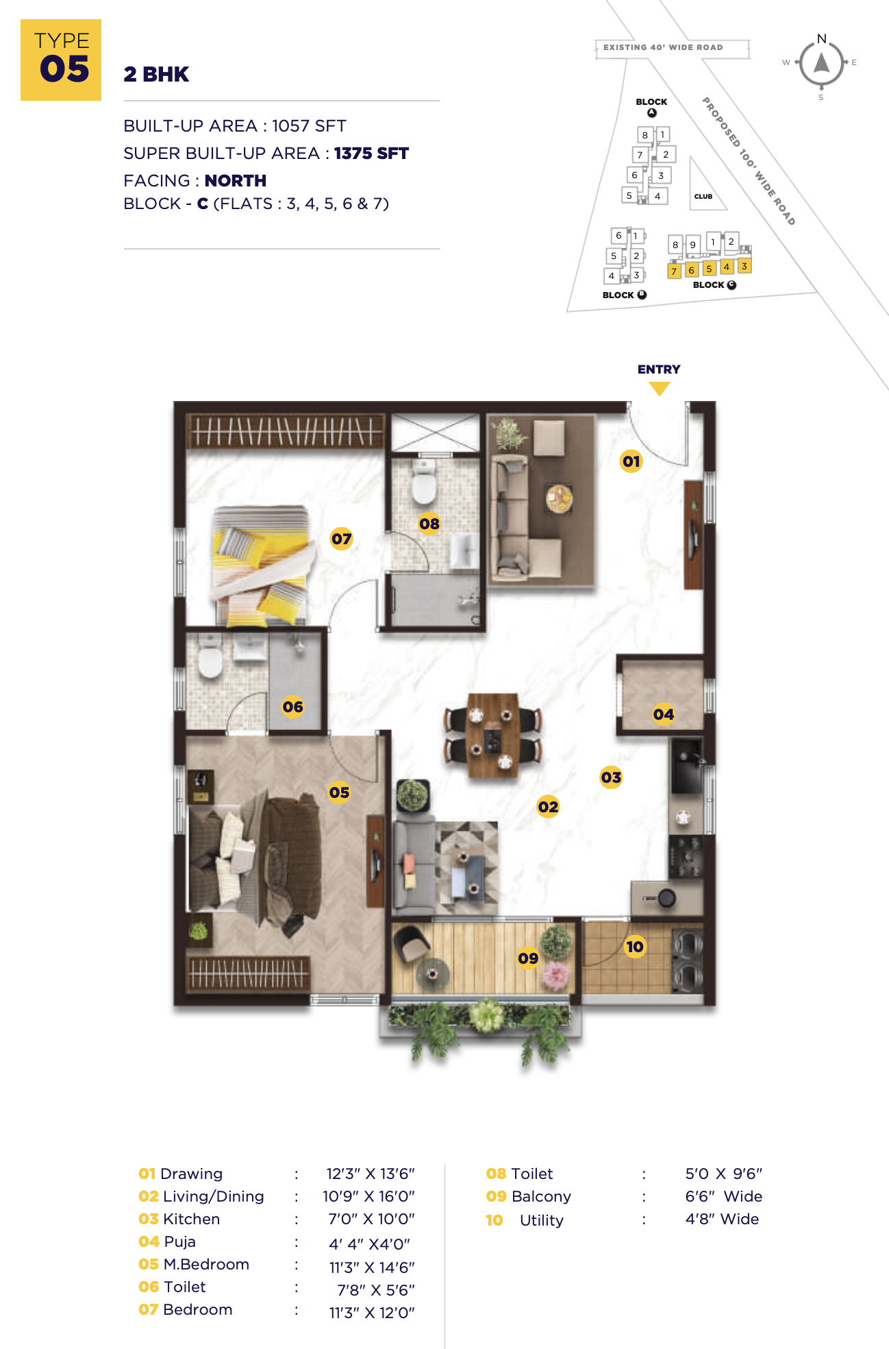 Elegant Nivasa Kollur 2 BHK floor plan 1375 sq ft north facing