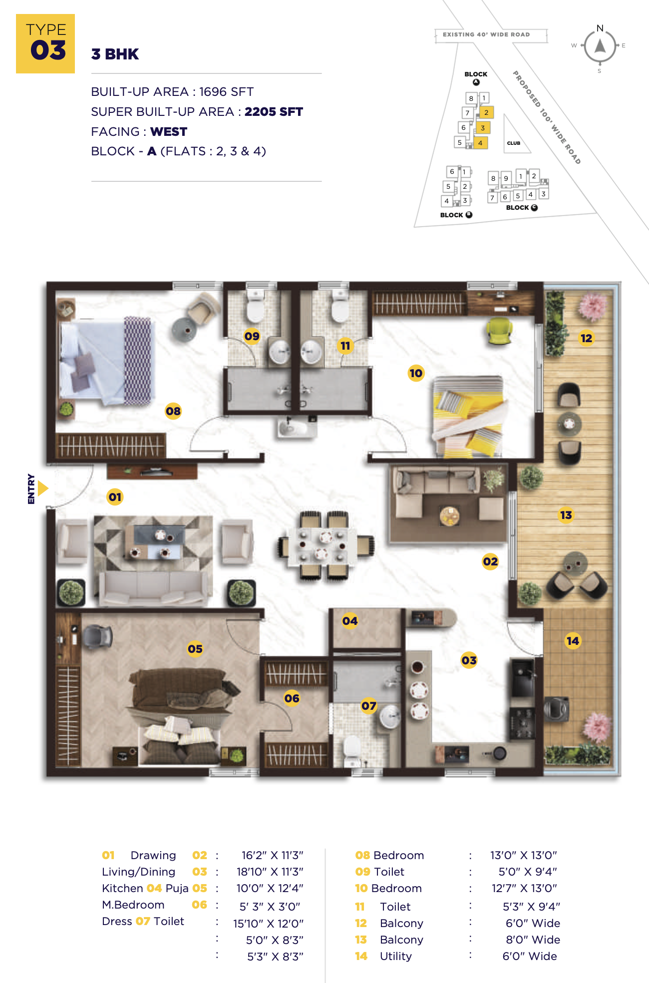 Elegant Nivasa Kollur 3 BHK floor plan 2205 sq ft west facing