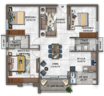 GHR Callisto Kollur 2.5 BHK floor plan 1430 sq ft north facing
