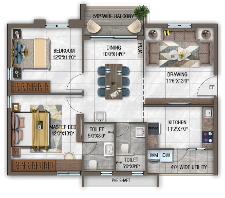 GHR Callisto Kollur 2 BHK floor plan 1195 sq ft east facing