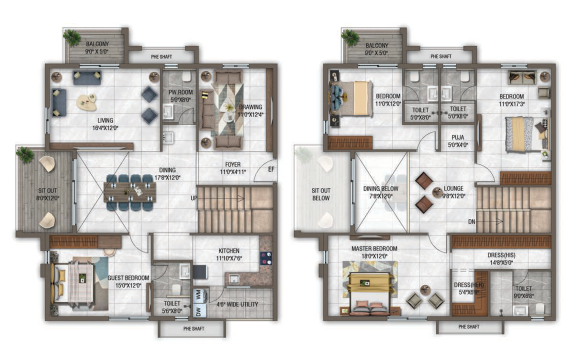 GHR Callisto Kollur 4 BHK floor plan 3300 sq ft east facing
