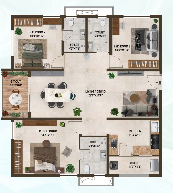 Greenmark Mayfair Classic Kollur 3 BHK 1773 sq ft east-facing floor plan