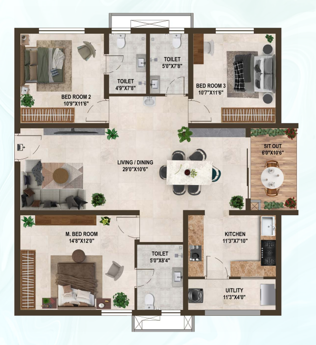 Greenmark Mayfair Classic Kollur 3 BHK 1773 sq ft west-facing floor plan