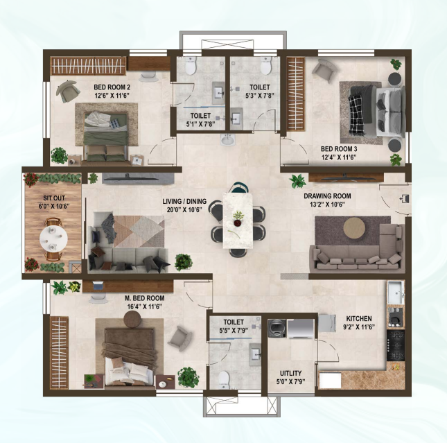 Greenmark Mayfair Classic Kollur 3 BHK 1947 sq ft east-facing floor plan
