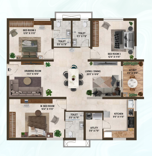 Greenmark Mayfair Classic Kollur 3 BHK 1947 sq ft west-facing floor plan