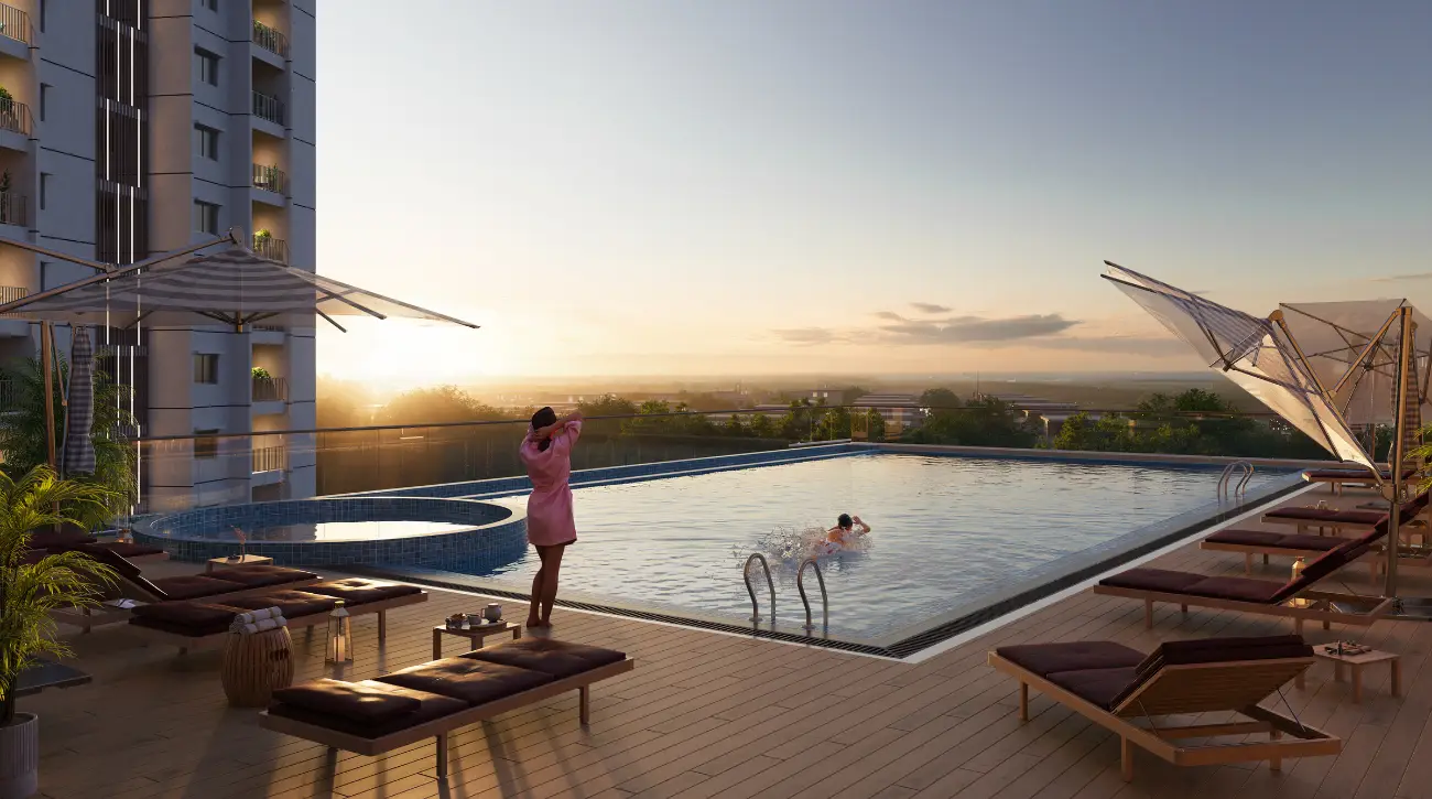 Greenmark Mayfair Classic Kollur rooftop infinity pool at dusk