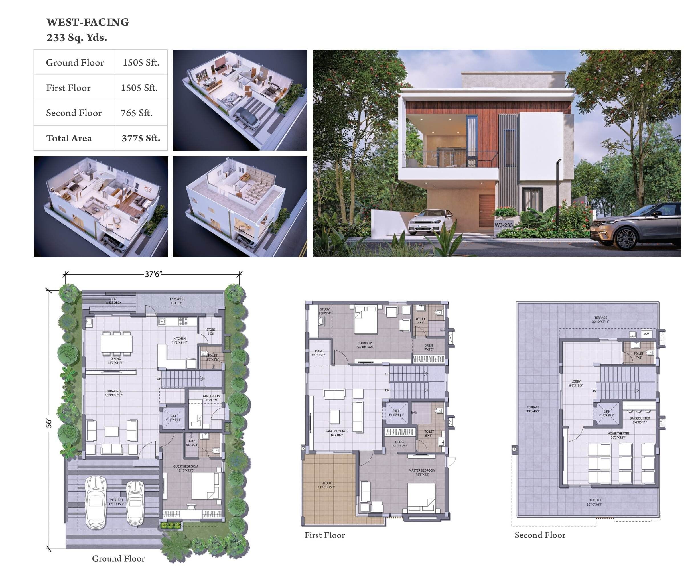 Hallmark Floresta Kollur 3 BHK villa floor plan 3775 sq ft built-up