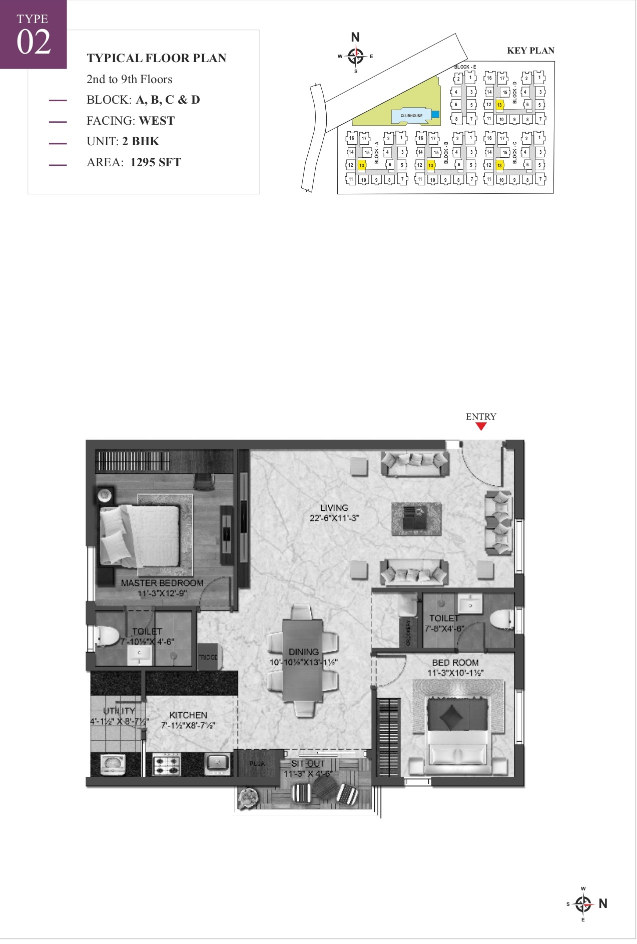 IRA Aspiration Kollur 2 BHK floor plan 1295 sq ft