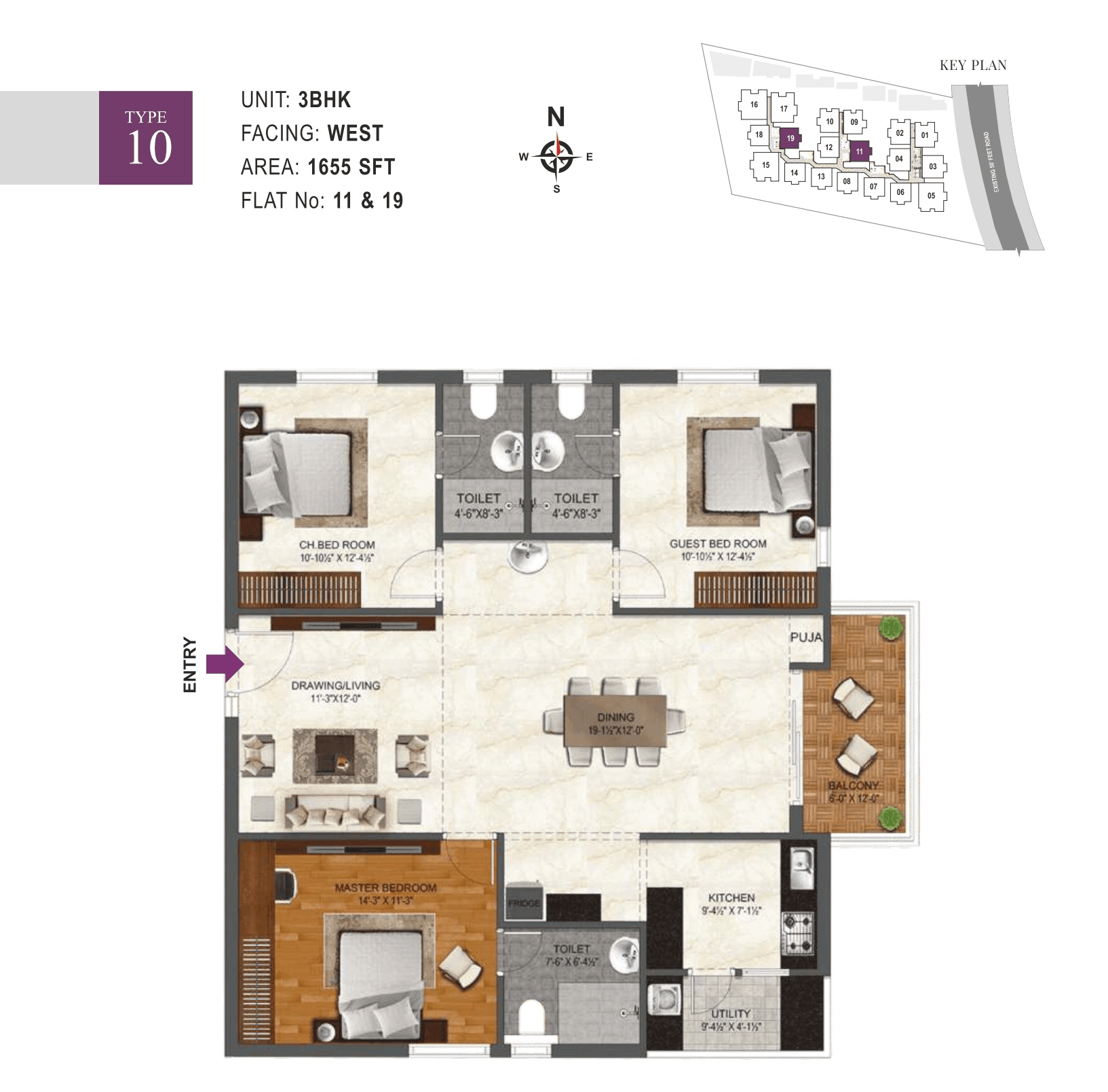 IRA Miracle Kollur 3 BHK floor plan 1655 sq ft