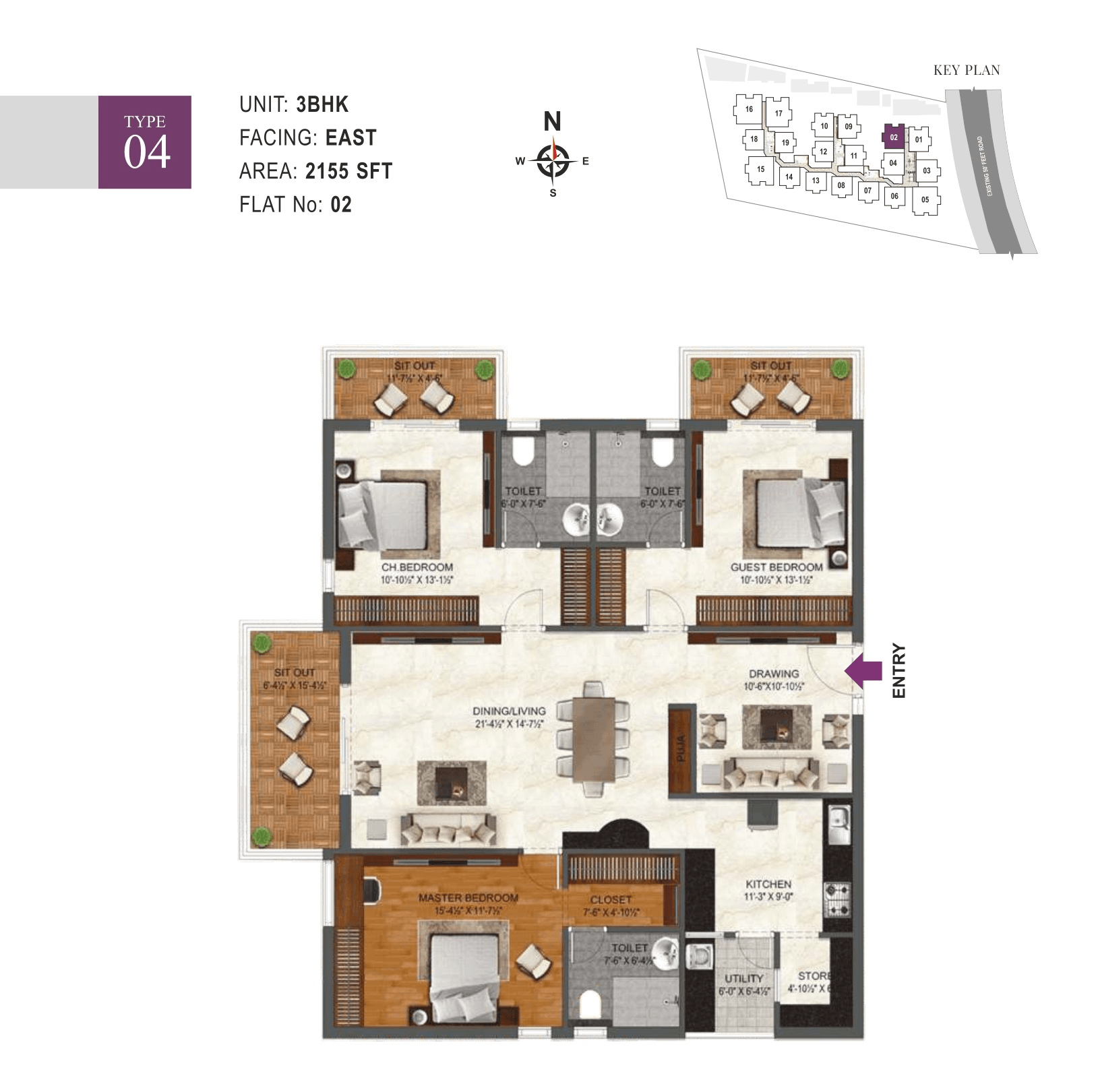 IRA Miracle Kollur 3 BHK floor plan 2155 sq ft