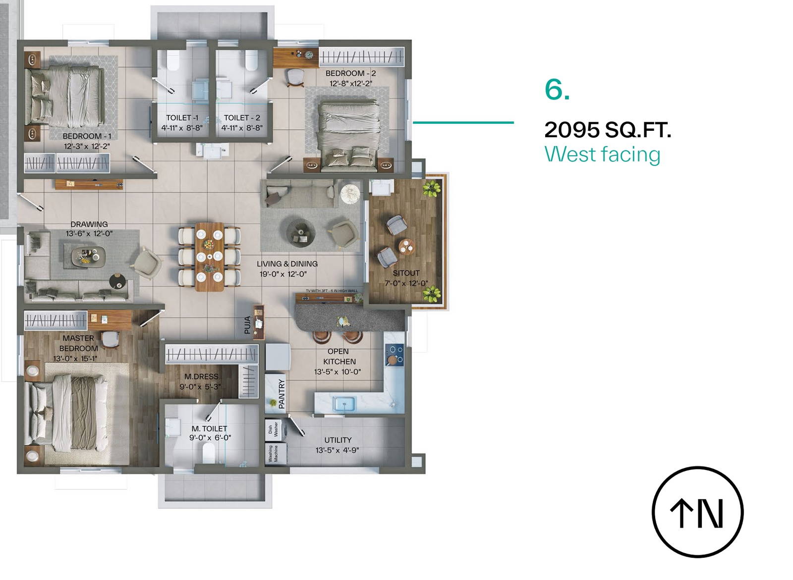 Levonor Egeira Kollur 3 BHK west-facing floor plan