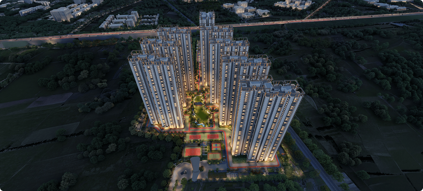 My Home Udyan Tellapur aerial night view of the township