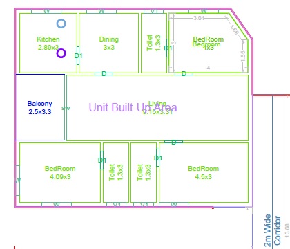 New Space Annexure Kollur 3 BHK floor plan 2006 sq ft