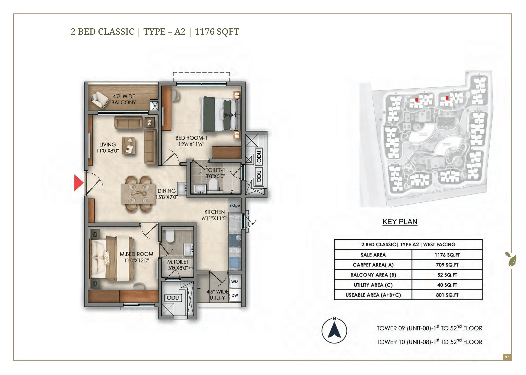 Prestige Golden Grove Kollur 2 BHK floor plan 1176 sq ft