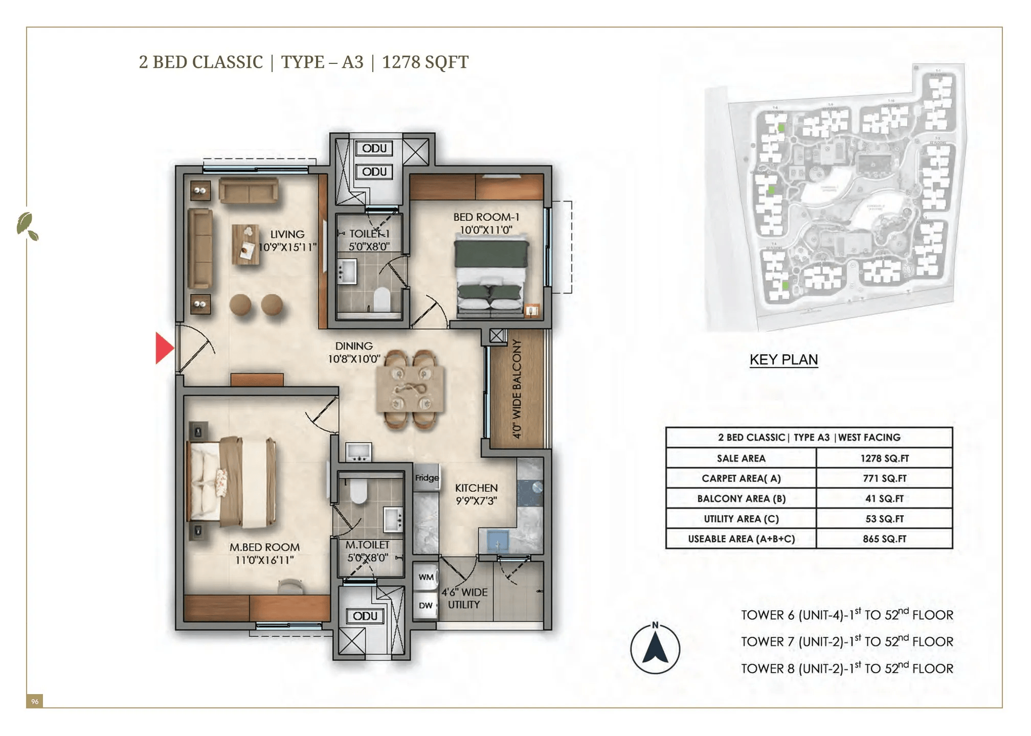 Prestige Golden Grove Kollur 2 BHK floor plan 1278 sq ft