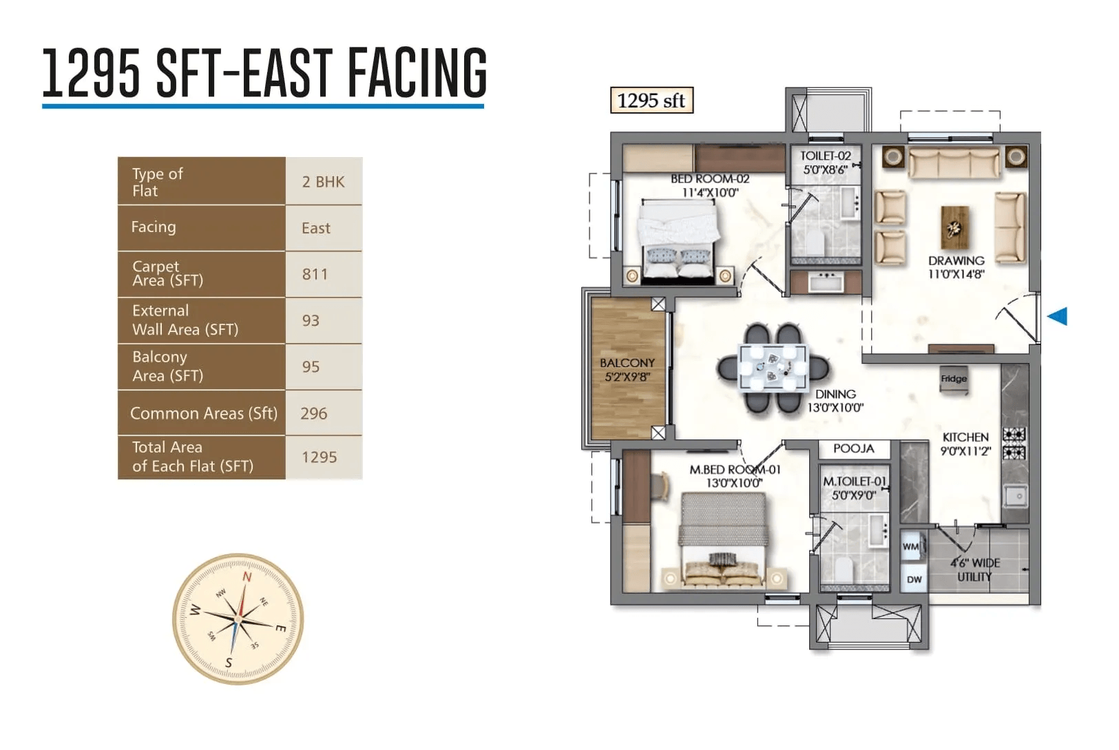 Rajapushpa Sierra Tellapur 2 BHK floor plan 1295 sq ft