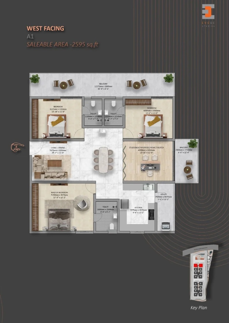 Vaishno Skyvue Kollur 3 BHK floor plan 2595 sq ft